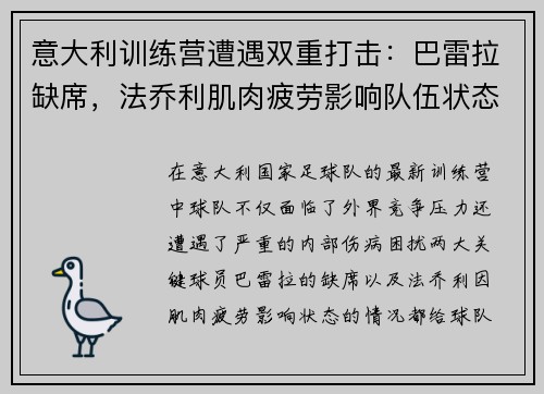 意大利训练营遭遇双重打击：巴雷拉缺席，法乔利肌肉疲劳影响队伍状态