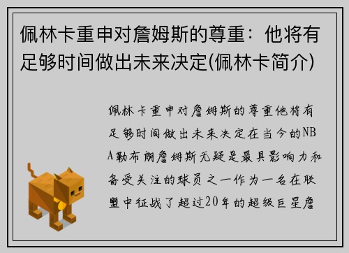 佩林卡重申对詹姆斯的尊重：他将有足够时间做出未来决定(佩林卡简介)